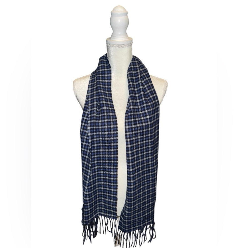 Enzo Montavani Men's 100% Cashmere Checkered Scarf Blue/White #82